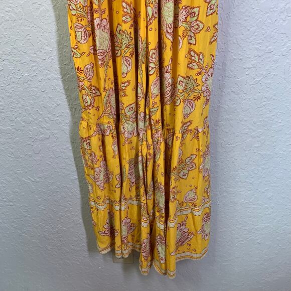 FREE PEOPLE Jumpsuit MD Little of Your Love Marigold Boho Wide Leg Smocked Chest - Picture 10 of 16